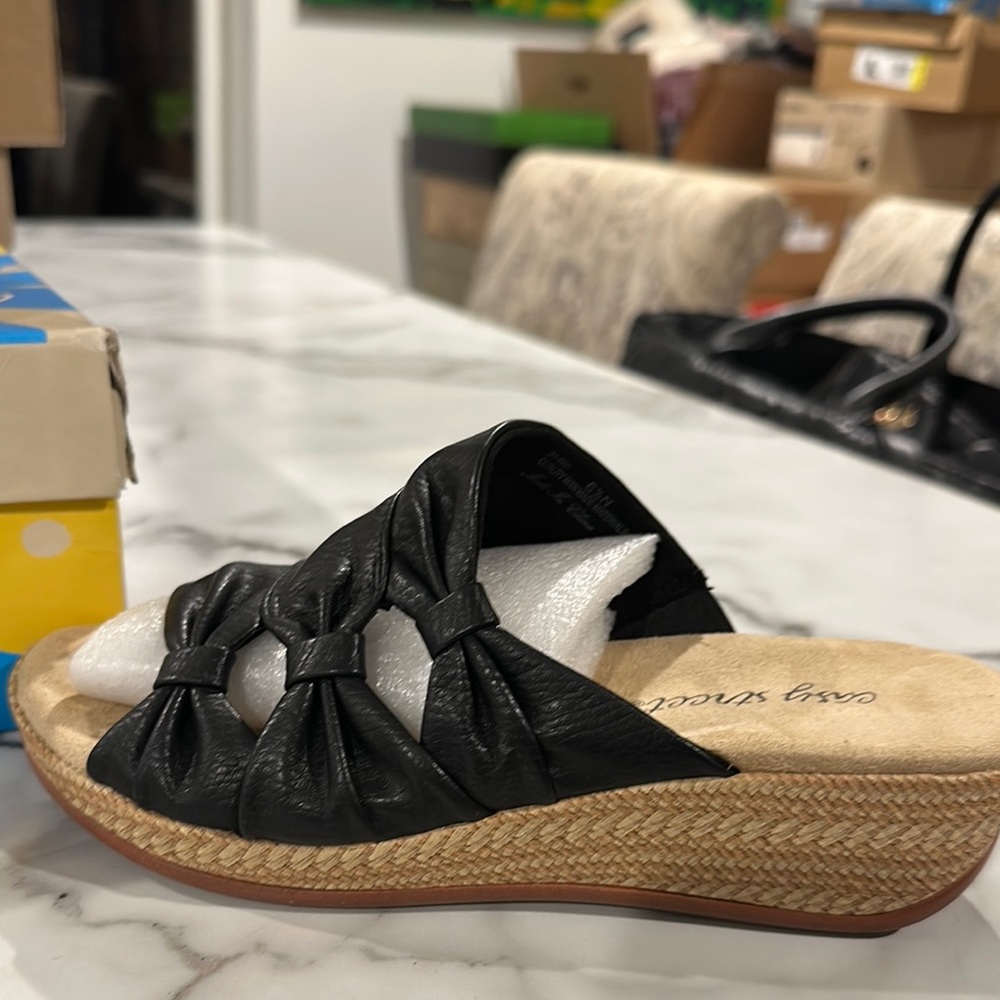 Black Bertina Wedge Sandals - Picture 2 of 6